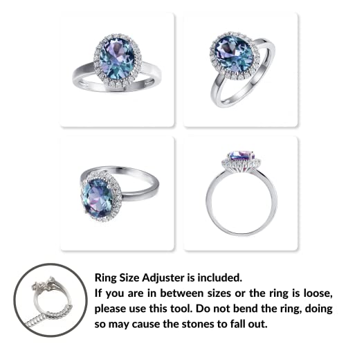 Vemaza Color Change Alexandrite Ring Sterling Silver Princess Diana Kate Middleton Inspired Halo Oval Cocktail Ring For Women (6) #TOP2