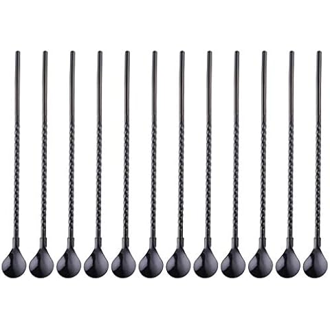 Sunwinc 50Pcs Reusable Metal Spoon Straws in Bulk For Wholesale,8.5'' Stainless Steel Black Drinking Straws SpoonYerba Mate Bombilla Straws for Cocktail,Iced Coffee,Milkshake,Smoothies (Black-50Pack) Cover