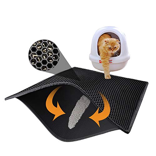 Pieviev Cat Litter Mat Double Layer Waterproof Urine Proof Trapping Mat (30''X24'', Black)
