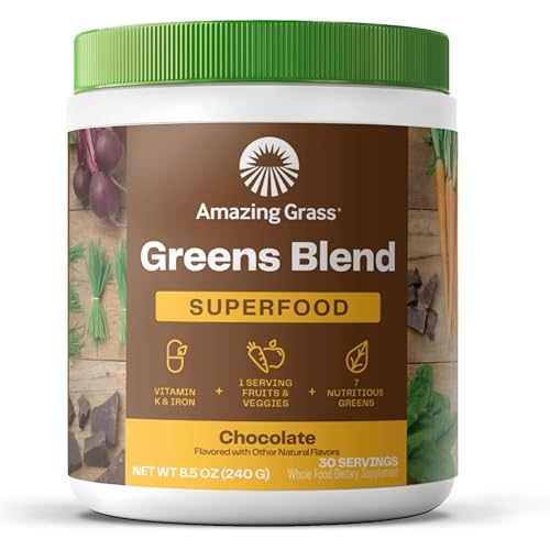 Amazing Grass Greens Superfood Powder: Greens Powder with Digestive Enzymes & Probiotics, Organic Spirulina, Chlorella, and Beet Root Powder, Chocolate, 30 Servings