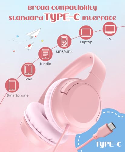 DyBaxa Kids Headphones,Wired On-Ear Foldable Headphones for Kids,Light Pink - image 2