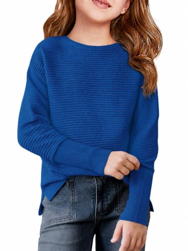 Image of Haloumoning Girls Fall Sweater Kids Ribbed Knit Split Pullover Tops 5-14Y