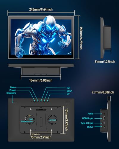 Image of 10.1 Inch Full Function USB-C Touch Monitor for Ra Pi | 1920x1200 IPS screen 10-point touch, built-in fan & speakers, VESA mount, full accessories, USB-C one cable video /touch /power