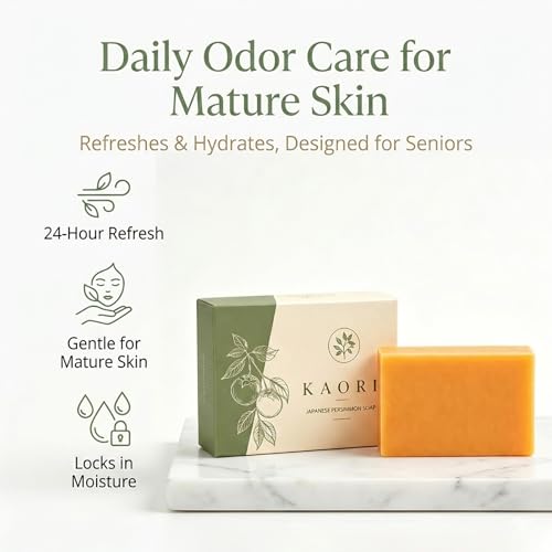 Image of Kaori Deodorizing Persimmon Soap for Old People Smell & Nonenal, Moisturizing Mature Skin, Renewing & Purifying Body Wash, Persimmon Soap for Body Odor with Natural Persimmon Extract for Men & Women
