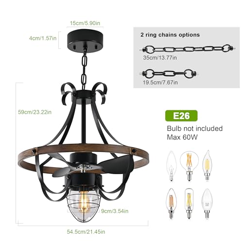 Image of Garwarm 21 inch Waterproof Outdoor Ceiling Fan with Light and Remote, Fandelier