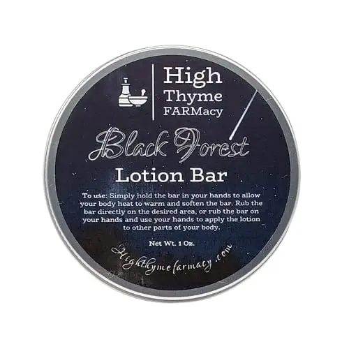 High Thyme FARMacy Black Forest Lotion Bar - Waterless Lotion Bar for Dry Skin - Black Forest Scented Moisturizing Beeswax Lotion Bar - Convenient Travel Lotion - Eco Friendly Lotion Massage Bar