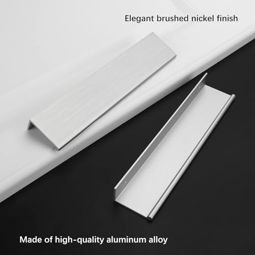 Image of Rergy 100 Pack 6-1 /4 inch Cabinet Pulls Brushed Nickel Finger Pulls for Cabinet | Aluminum Alloy Silvery Edge Pulls Modern Cabinet Handles for Kitchen, Cupboard, Drawers, Dressers, Screws Included