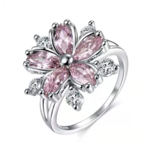 925 Sterling Silver Bi-color Fashion White Zircon Diamond Flower Ring Unique Creative Stream Universal Fashion Ring Size 5-11