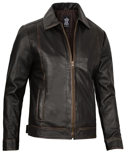 Image of Decrum Vintage Style Mens Leather Jacket - Real Lambskin Classic Shirt Collar Leather Jackets for Men