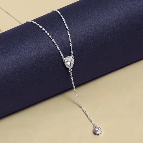 LeCalla 925 Sterling Silver CZ Necklace for Women Jewelry Lightweight Adjustable Lariat Zirconia Choker Y Chain Necklace4