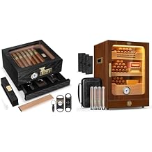 Tesonway Cigar Humidor and Cigar Humidor Cabinet, Cedar Wood Humidor Cigar Box with Hygrometer, Humidifier, Divider, Accessories Drawer and Combination Lock, Fathers Day Gift for Men