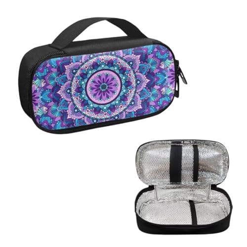 Suhoaziia Mandala Flower Diabetic Supplies Travel Case, Storage Carrying Bag for Diabetes Testing Kit, Blood Glucose Monitor Meters, Test Strips, Medication, Lancets, and Other Diabetic Supplies