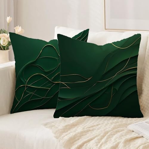 Housse coussin 65x65cm lot de 2 vert géométrique en lin imperméable