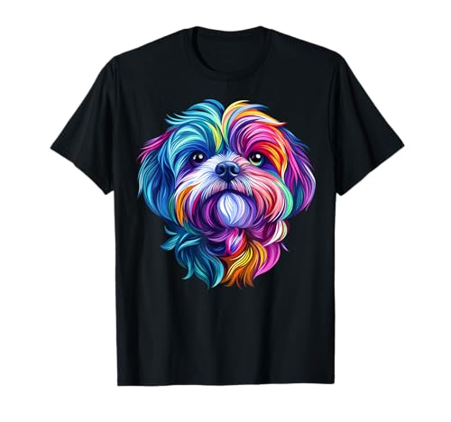 Colorful Shih Tzu Face Cute Puppy Dog Lover Men Women Black T-Shirt