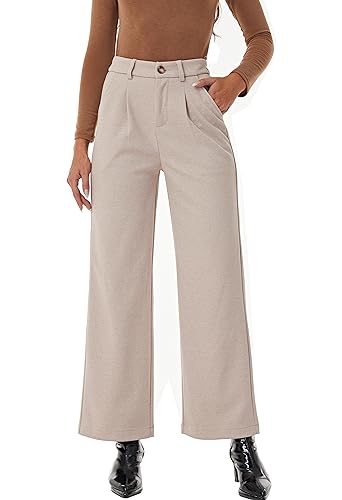 heipeiwa Women's Winter Fall Wool Blend Thick Warm Wide Leg Dress Business Casual Pants Trouser