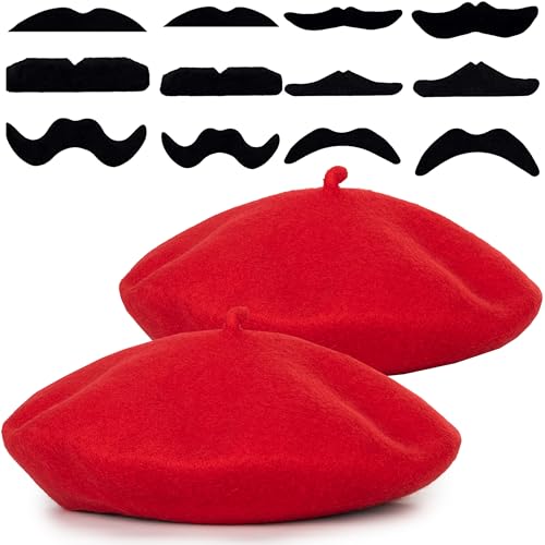 Image of Frenchman Beret Women Men, Mustache Halloween Mime Costume Accessory Beanie Caps Classic Wool Winter French Hat Free Size