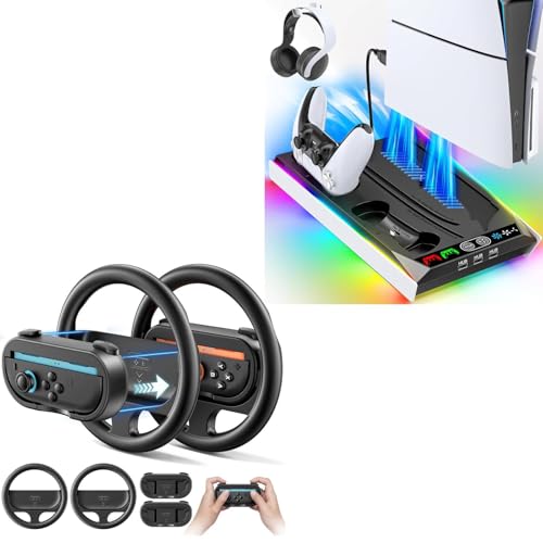 PS5/Slim/Pro Cooling Stand & Steering Wheel & Grip for 2025 Switch 2 ...