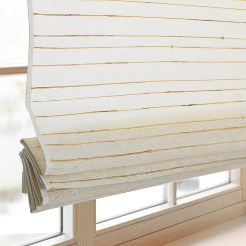 FACIMI Cordless Bamboo Roman Shades, Blackout Custom Roman Window Blinds, Light Filtering Natural Woven Bamboo Blinds for Windows, Sliding Glass Door, White Down