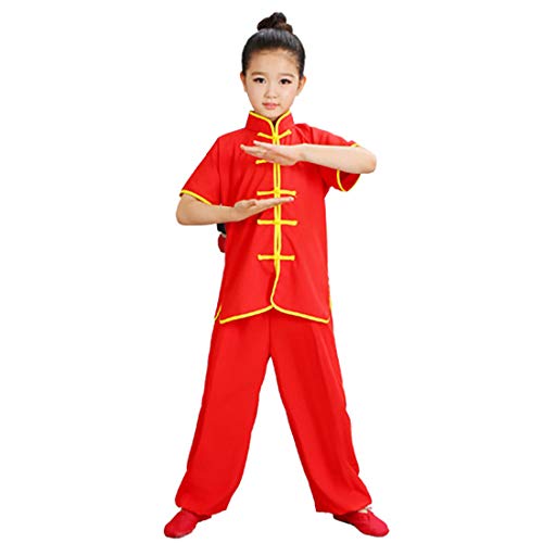 Kids Kung Fu Suit Tai Chi Uniform Chinese Martial Art Wing Chun Taichi Clothing Set Performance Wear for Boys and Girls (Red(Short Sleeve), M(Height 41-45â€))