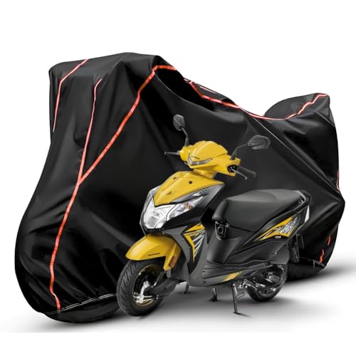 Image of Waterproof Bike Body Cover Compatible with Honda Dio Dustproof Scratchproof - Motorcycle Cover for Two Wheeler, Outdoor Full Cover with UV, Duty, Rain Protection (Black & Red) R1