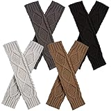 MAGICLULU 4 Paar Warme Gestrickte Damen Armstulpen mit Daumenloch Fingerlose Halbfingerhandschuhe...