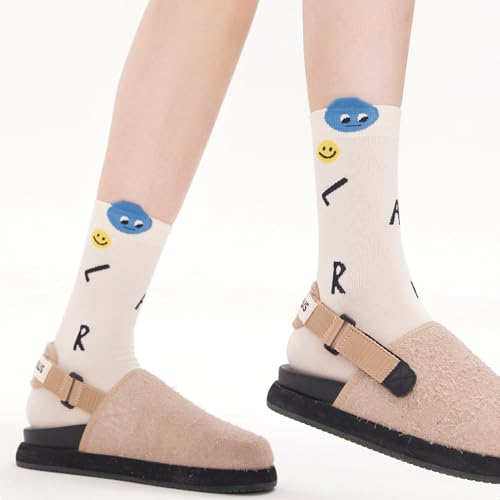 Image of Women's stockings 3 pieces | Smiling face combed cotton | Slip-proof cuffs | Spring and Summer white socks