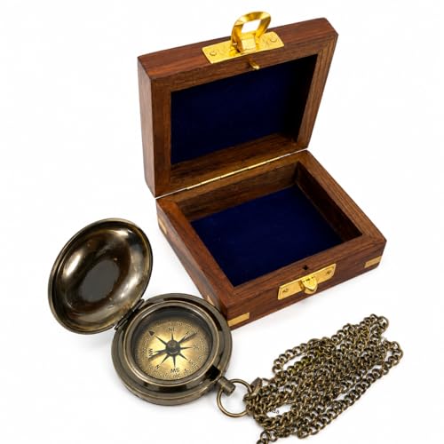 Brújula Antigua de Latón con Caja de Madera miniatura 1