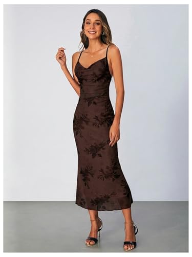 Image of SOLY HUX Women's Floral Mesh Bodycon Cami Dress Cowl Neck Sleeveless Cocktail Party Wedding Guest Long Maxi Dresses