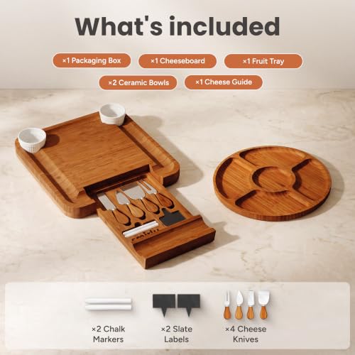 Image of SMIRLY Charcuterie Board Set with Serving Accessories, Bamboo Brown