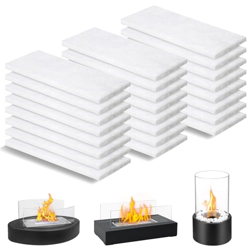 24Pcs Ceramic Wool Wick for Tabletop Fire Pit 4.7x2x0.2 Inch Fireplace Replacement Refill Extends Burning Time for Bio Ethanol Fuel Indoor Outdoor Use