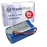 8x Trade-Shop Li-Ion Akku 14,8V / 2600mAh kompatibel mit Ecovacs Deebot CEN540, M82, N79, N79S, CEN546, CEN550, CEN640, N79SE, N79W, 500, 501, CEN646