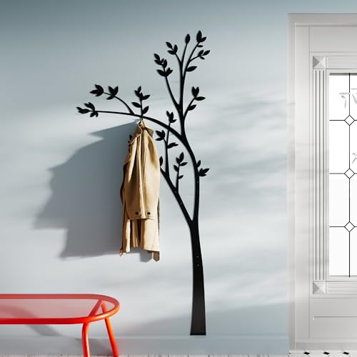 Appendiabiti da Parete Design Albero Nero 190x83 cm – Attaccapanni da Muro Moderno per Ingresso, Appendiabiti a Muro per Abiti e Giacche, Mobile da Ingresso Moderno, Stile Minimal