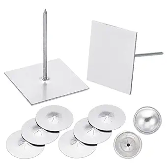 PATIKIL Self Stick Insulation Pins 2-12 Inch, 1.5 Inch Self Locking Washers Round 7/8 Inch Aluminum Insulation Dome Cap Washers for Foam Board Wall Floor Ceiling Blocks Silver 300 Pieces