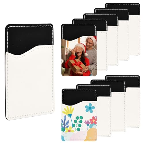SOFPLATE Paquete de 10 funda Adhesiva para Tarjetas de Teléfono Celular de 3.8 x 2.6 pulgadas con Sublimación En Blanco de Cuero Sintético Rectangular para Funda Trasera de Celular Proyectos de Vinilo