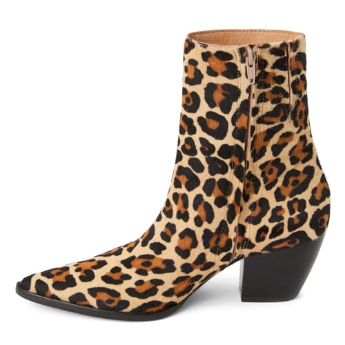 Image of Matisse Womens Caty Leopard Pointed Toe Casual Boots Ankle Mid Heel 2-3 inch - Beige, Brown
