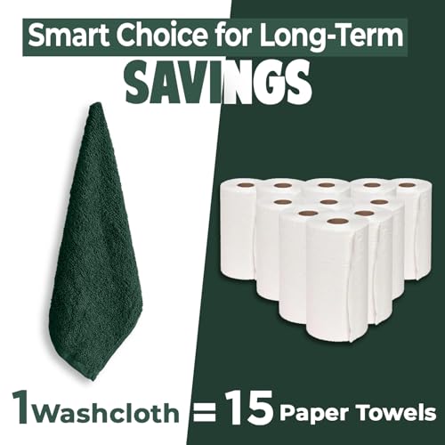 Image of DAN RIVER 24 Pack Wash Cloths for Showering [12x12] - 100% Cotton Washcloths Premium Quality Flannel Face Cloths for Bathroom, Highly Absorbent and Soft Feel Wash Clothes, Huntergreen