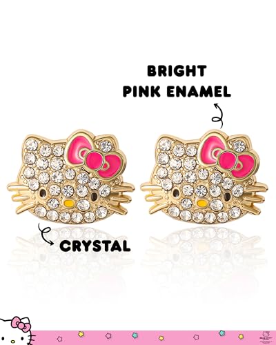 Pave Crystal Hello Kitty Earrings for Women Official License, Gold Tone and Enamel Dangle or Stud Earrings, Sanrio Jewelry4