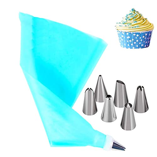 Piping Bags and Nozzles Set Cake Decorating Supplies Kit Silicone Icing Piping Cream Pastry Bag 6 Piping nozzles,1Coupler Cake DIY Reusable Piping Bags Nozzles Cupcakes Icing Bags Nozzles Flower