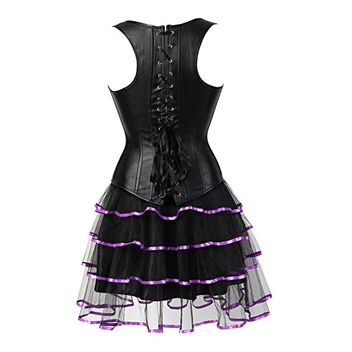 Grebrafan Steampunk Faux Leather Corsets with Tulle Skirt3