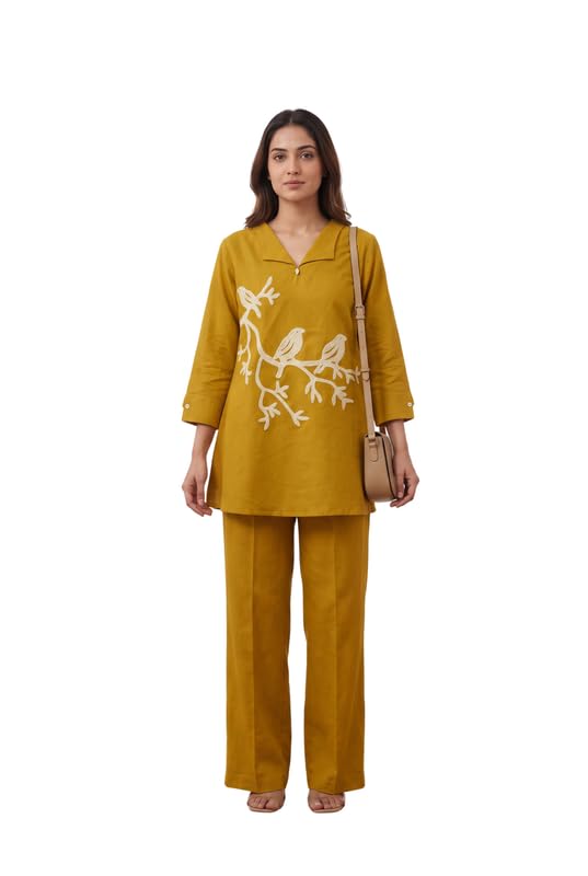 jisora Women's Mustard Embroidered Cotton Flex Co-ord Set-picture-11