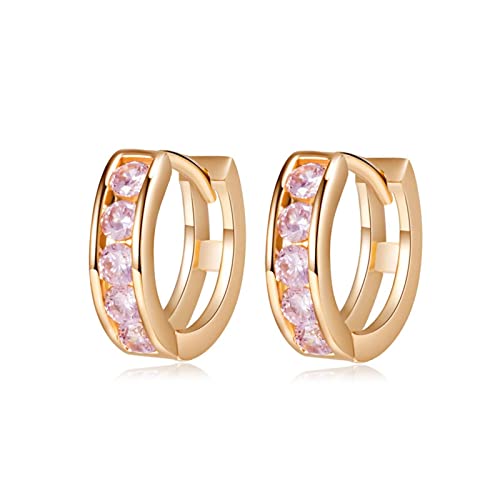 ZQHWYZ 18K Gold Earrings for Women, Hollow with Round Pink Crystal Hoop Earrings for Women Gold