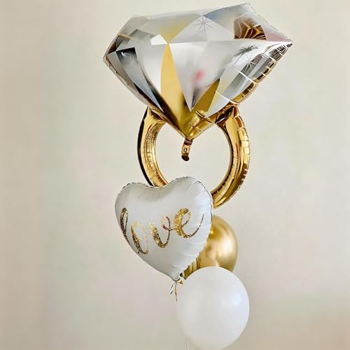 Image of Gold Diamond Ring Balloons 4 Pcs,Foil Engagement Ring Balloons for Wedding
