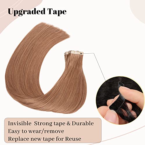 Tape In Hair Extensions,Ivcoco 40Pcs 16Inch 80G Hair Extensions Tape In Platinum Light Auburn Remy Straight Hair Extensions Tape Ins Seamless Skin Weft(30#,16Inch) #TOP4
