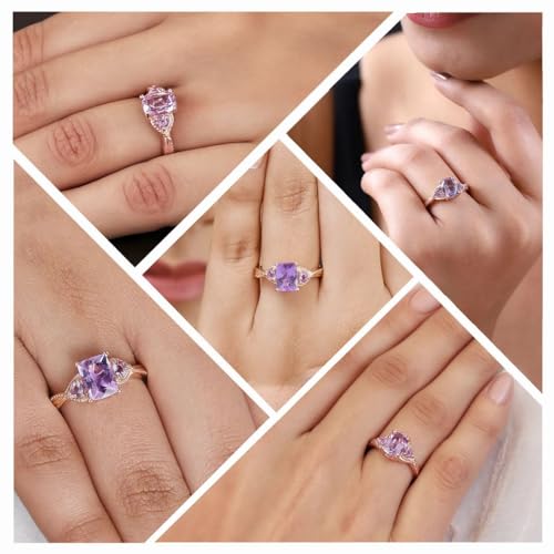 Shop LC Purple Amethyst Ring Promise Engagement Rings for Women 14K Rose Gold Plated in 925 Sterling Silver Bride Wedding Amethyst Jewelry for Women Birthday Gifts for Womens2