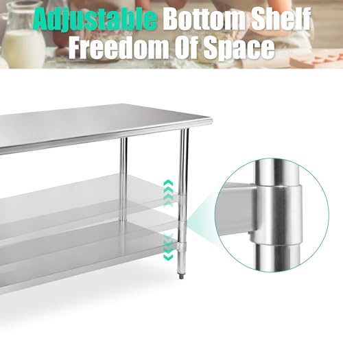 Image of STABLEINK NSF Stainless Steel Prep Table 60x30 Inches 5ft, Metal Work Table with Adjustable Undershelf, for Commercial Kitchen, Restaurant, Hotel, Laundry and Garage