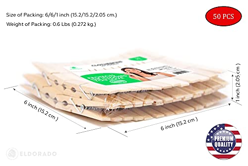 Eldorado Clothespins, Standard Natural Wooden, Stain Proof, 3 Inch, For Multipurpose Everyday Laundry, Clothes, Towels, Craft, Photos, Pictures, Decor, Baby Shower, Art Wall (50) #TOP5