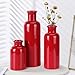 Small Ceramic Vase Set of 3, Boho Modern Flower Vase Room Decor, Farmhouse Decor, Vases for Your Kitchen, Bathroom, Bedroom, Living Room, Office&Shelf Centerpiece Table Decorations, Red