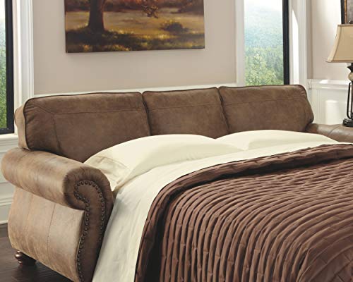 Signature-Design-by-Ashley-Larkinhurst-Faux-Leather-Queen-Sofa-Sleeper-with-Nailhead-Trim-and-2-Accent-Pillows-Brown Signature Design by Ashley Larkinhurst Faux Leather Queen Sofa Sleeper with Nailhead Trim and 2 Accent Pillows Brown