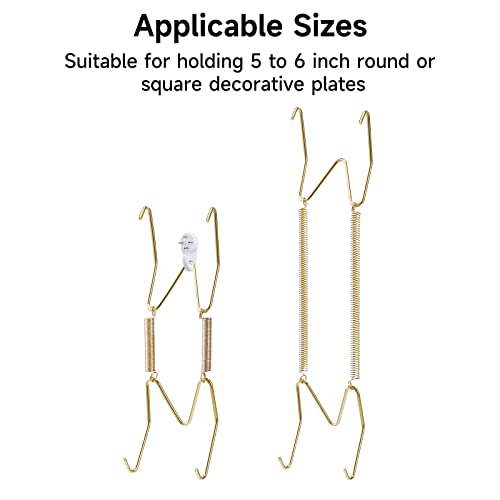 Image of 10 Piece Plate Hangers, 5 Inch Invisible Brass Wall Plate Hangers, Comes with 12 Piece Wall Hooks for Decorative Plates