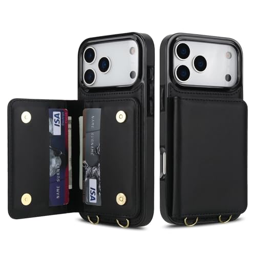 Étui compatible avec iPhone 17 Pro Max cuir noir bandoulière